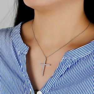 Moissanite 💎 14K White Gold 925 Sterling Silver Cross Necklace